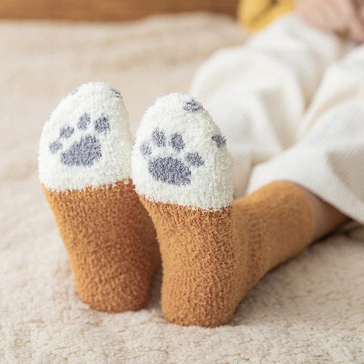 Cute Cat Paw Socks in Plush Coral Fleece – One Size Fits Most