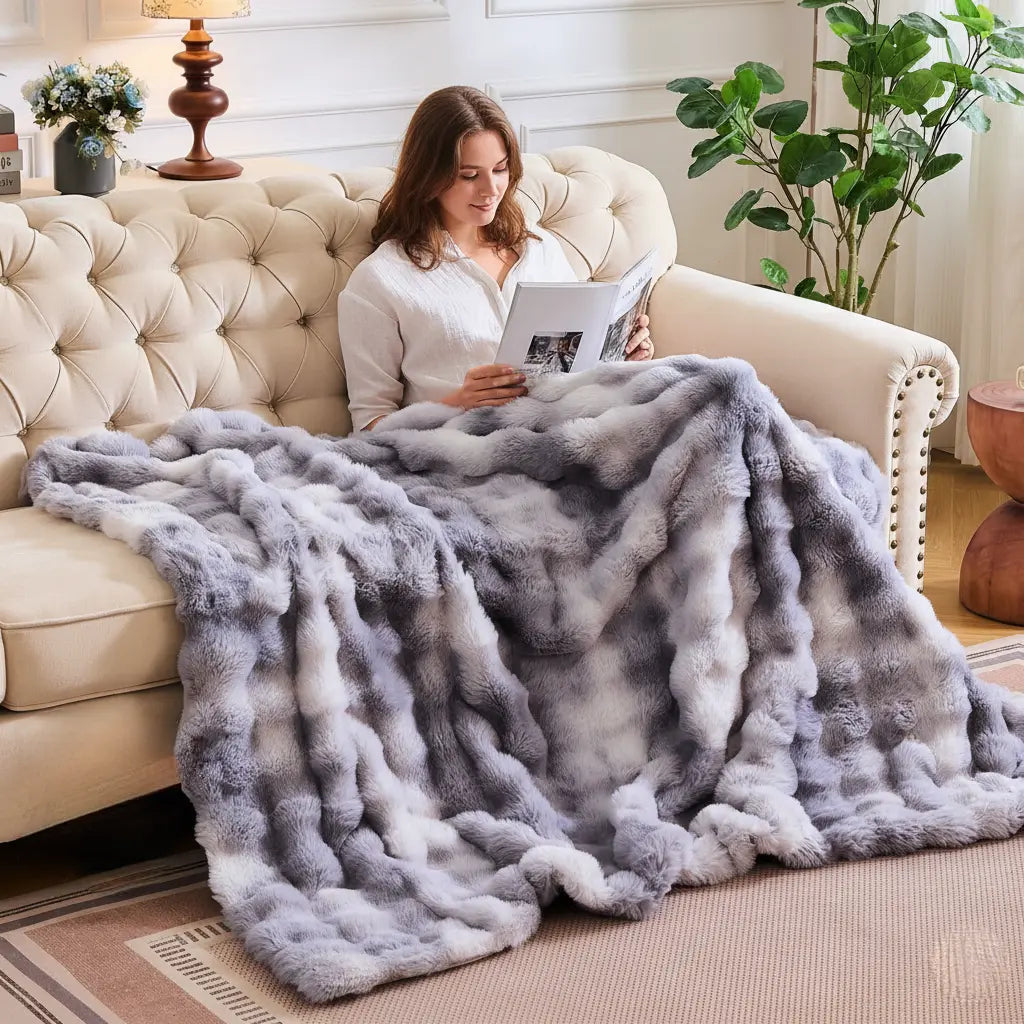 Velmesta Faux Rabbit Fur Throw Blanket