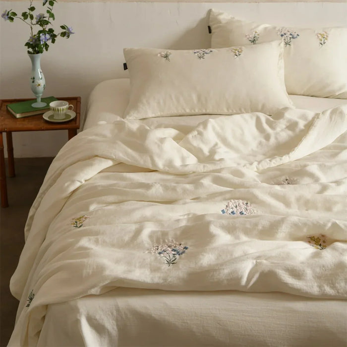 Plushridge™ Embroidered Linen Cotton Bedding Set, Breathable and Washable