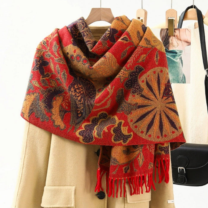 Plushridge™ Ethnic Pattern Pashmina Shawl – Soft Oversized Wrap for Women