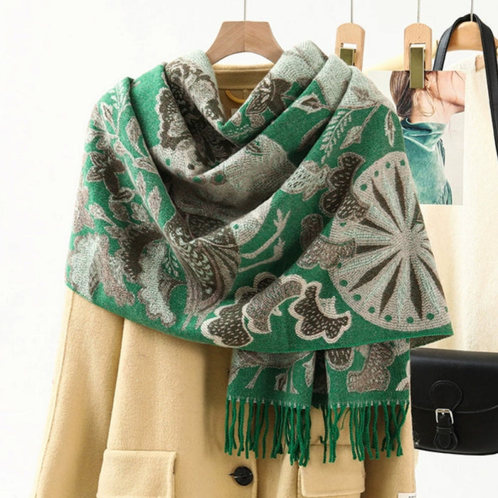 Plushridge™ Ethnic Pattern Pashmina Shawl – Soft Oversized Wrap for Women