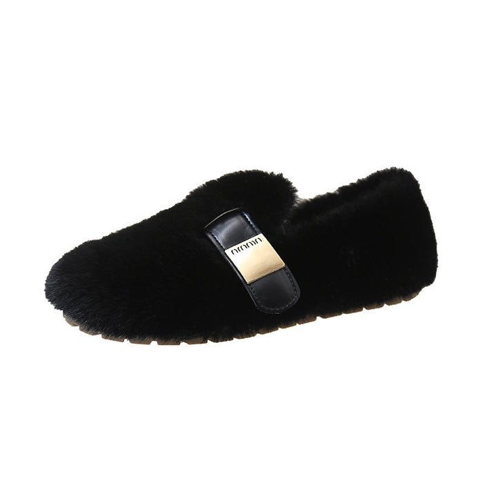 Plushridge™ Women's Faux Fur Slippers with Buckle Detail and Padded Footbed