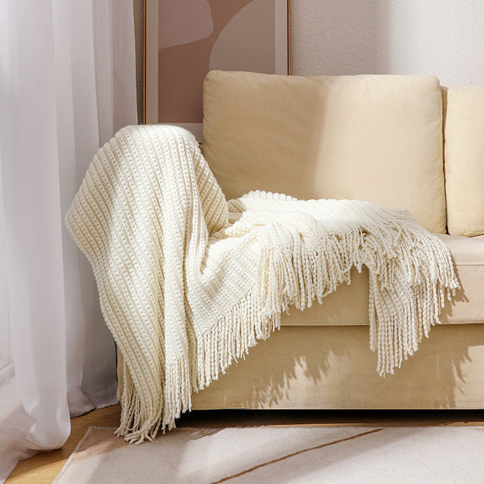 Plushridge™ Textured Knit Throw Blanket with Fringe, Soft and Washable
