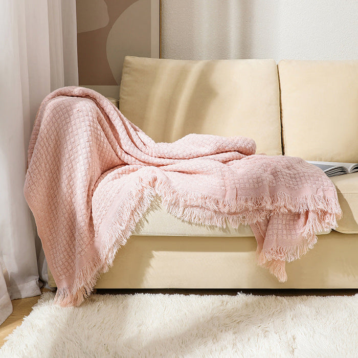 Plushridge™ Luxury Textured Throw Blanket with Fringe, Soft and Easy Care