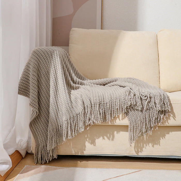 Plushridge™ Textured Knit Throw Blanket with Fringe, Soft and Washable