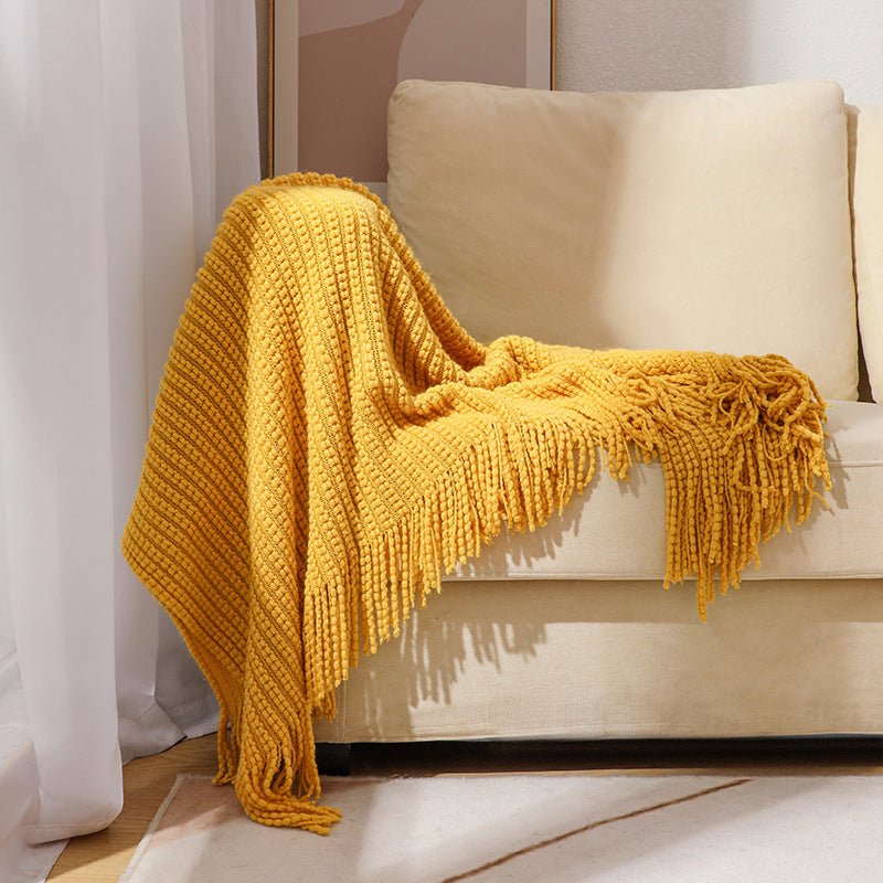 Textured Fringe Knit Throw Blanket