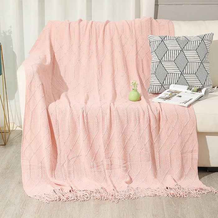 Plushridge™ Cotton Blend Throw Blanket with Decorative Fringe