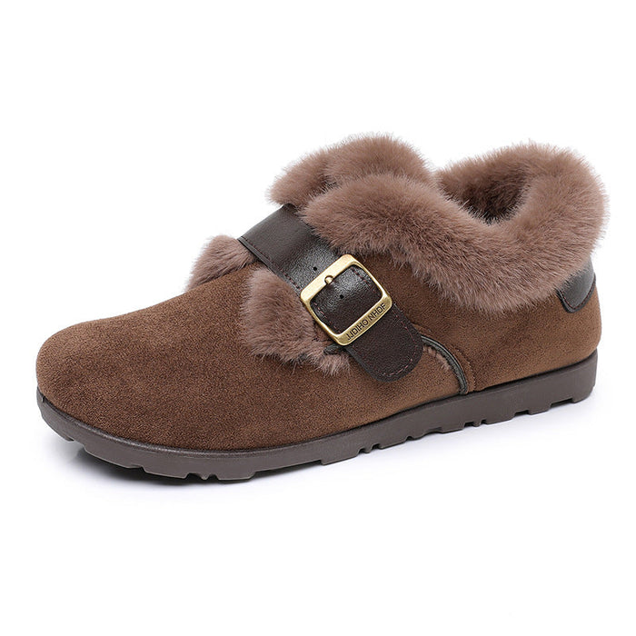Plushridge™ Women's Suede Slippers with Warm Lining and Decorative Buckle