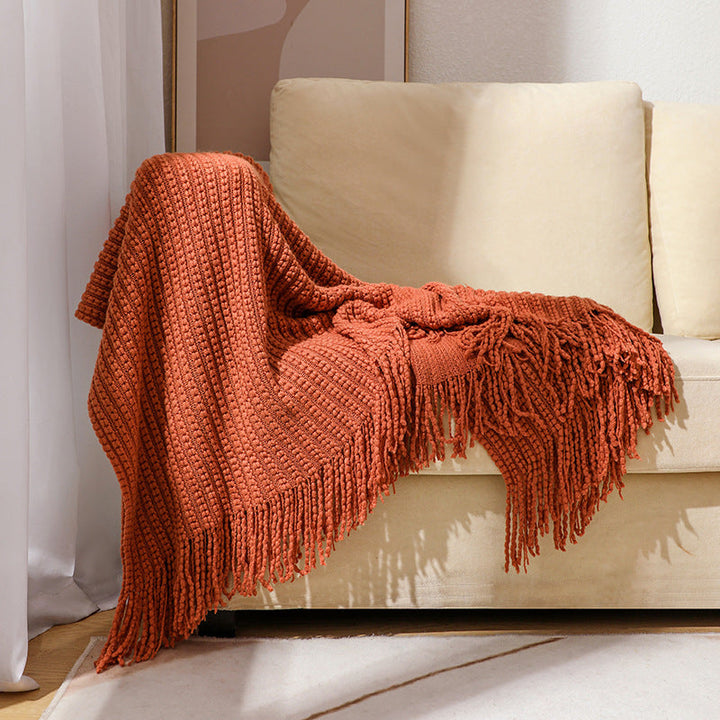 Textured Fringe Knit Throw Blanket