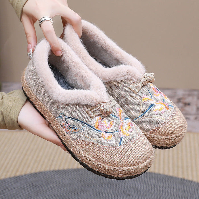 Plushridge™ Women's House Slippers with Floral Embroidery and Soft Lining