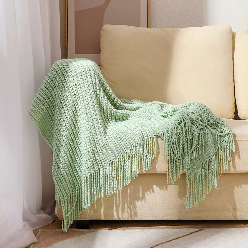 Textured Fringe Knit Throw Blanket