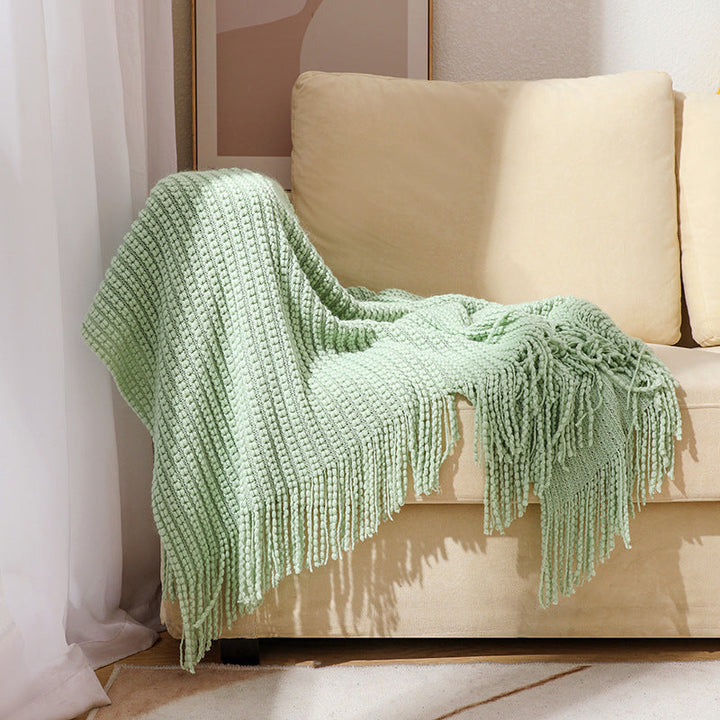 Textured Fringe Knit Throw Blanket