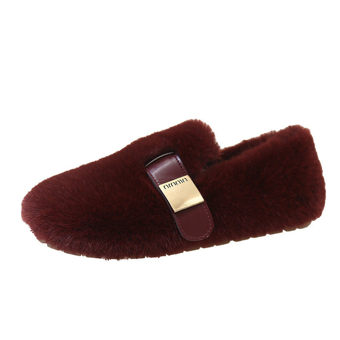 Plushridge™ Women's Faux Fur Slippers with Buckle Detail and Padded Footbed