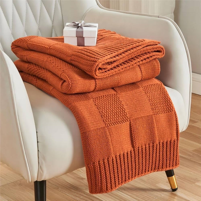 Plushridge™ Textured Knit Throw Blanket, Soft Cozy Layer for Couch and Bed
