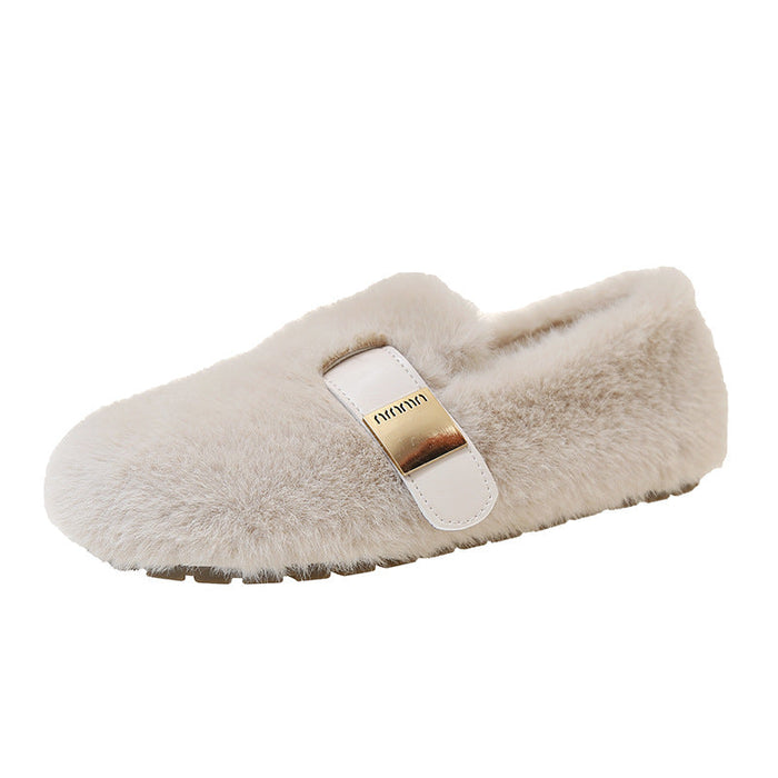 Plushridge™ Women's Faux Fur Slippers with Buckle Detail and Padded Footbed