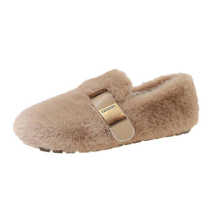 Plushridge™ Women's Faux Fur Slippers with Buckle Detail and Padded Footbed