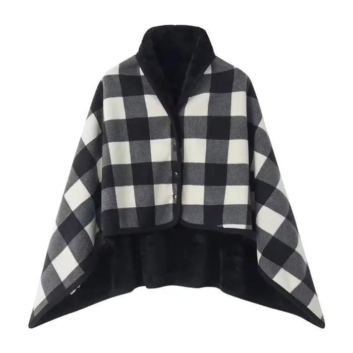 Plushridge™ Wearable Plaid Blanket with Snaps – Poncho, Cape or Wrap