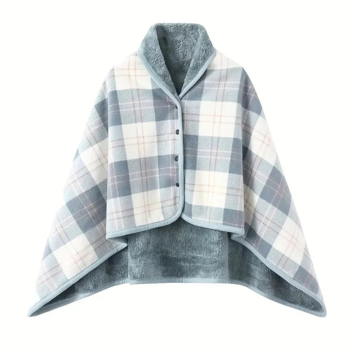 Plushridge™ Wearable Plaid Blanket with Snaps – Poncho, Cape or Wrap