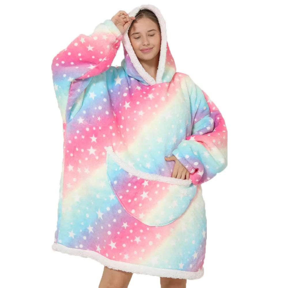 Oversized Fleece Blanket Hoodie with Hood and Big Pockets