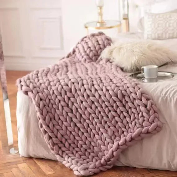Cozy Wool Throw Blanket | Chunky Knit Decor for Sofa and Bed