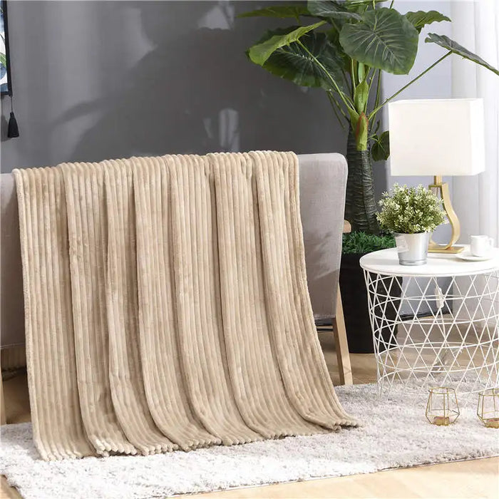Plushridge™ Ribbed Flannel Fleece Throw Blanket – Fluffy Warmth for Couch