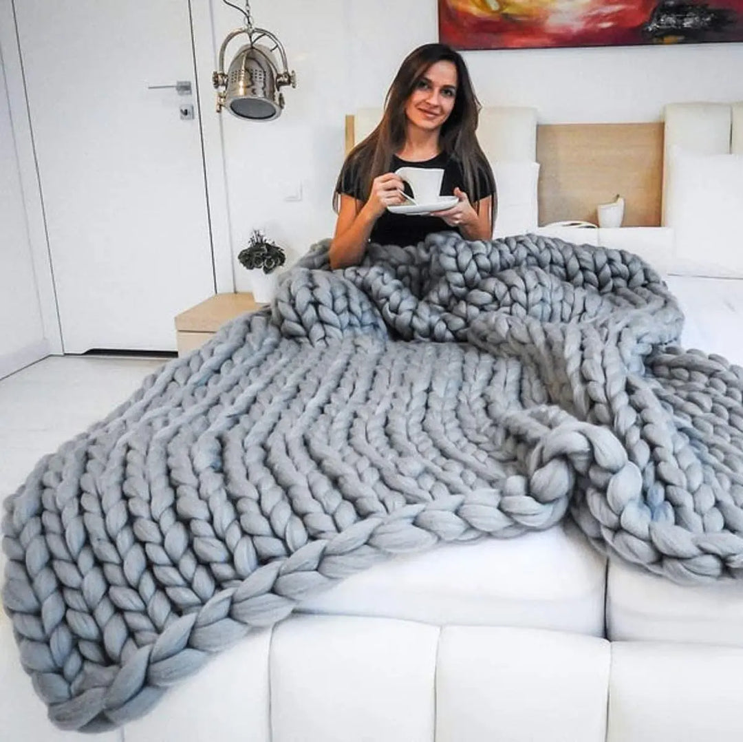 Cozy Wool Throw Blanket | Chunky Knit Decor for Sofa and Bed