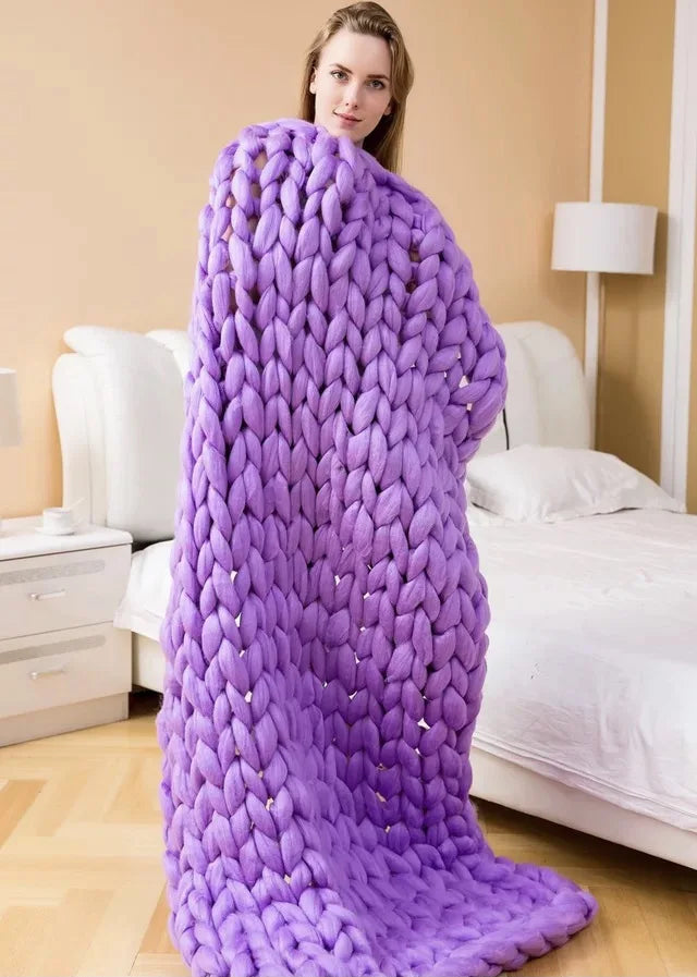 Cozy Wool Throw Blanket | Chunky Knit Decor for Sofa and Bed