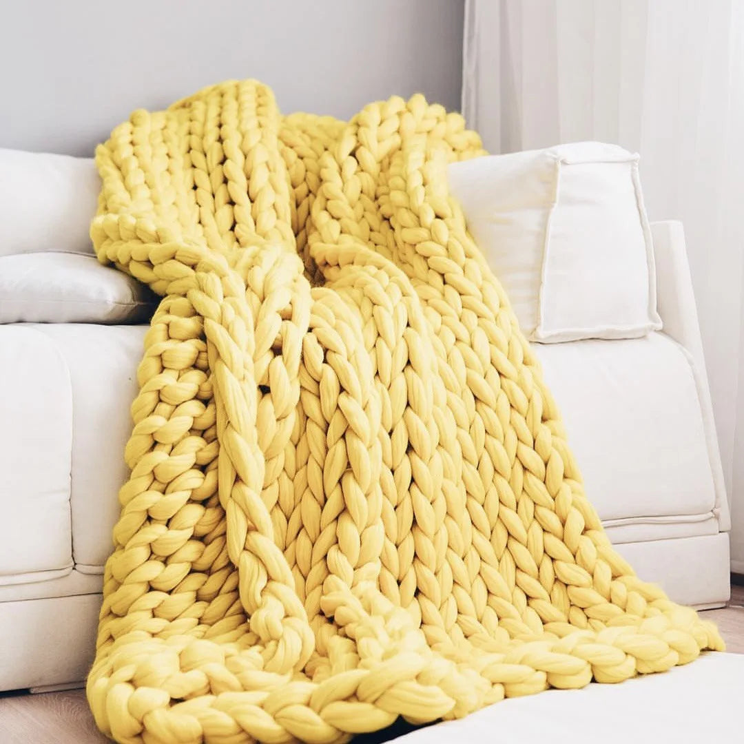 Cozy Wool Throw Blanket | Chunky Knit Decor for Sofa and Bed