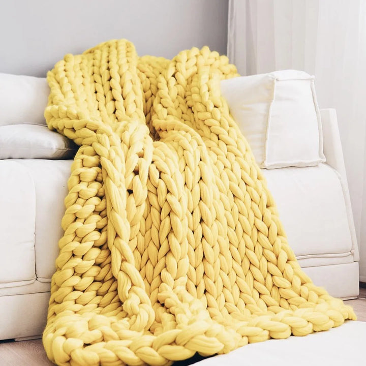 Cozy Wool Throw Blanket | Chunky Knit Decor for Sofa and Bed
