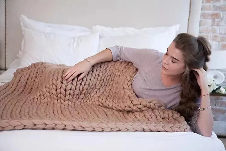 Cozy Wool Throw Blanket | Chunky Knit Decor for Sofa and Bed
