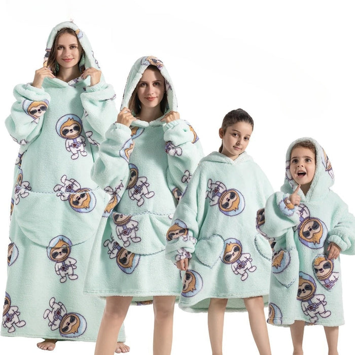 Plushridge™ Oversized Hoodie Blanket with Pumpkin Print, Fleece and Flannel