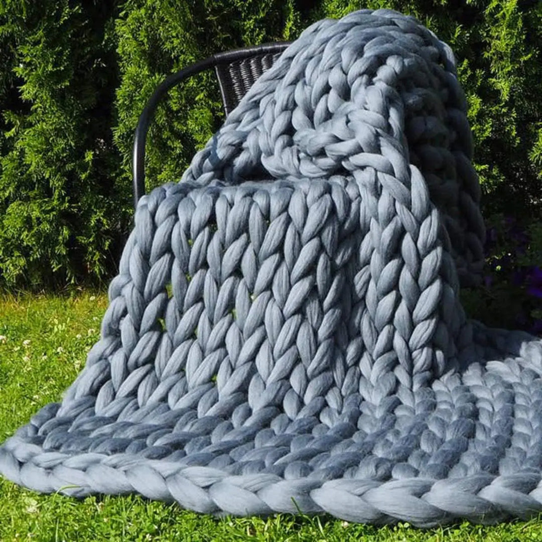 Cozy Wool Throw Blanket | Chunky Knit Decor for Sofa and Bed