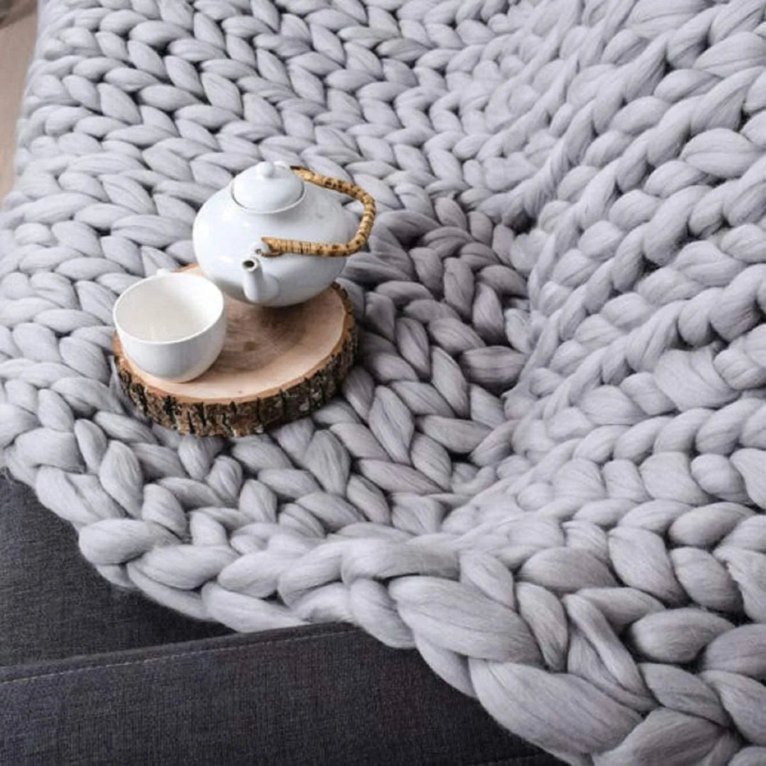 Cozy Wool Throw Blanket | Chunky Knit Decor for Sofa and Bed