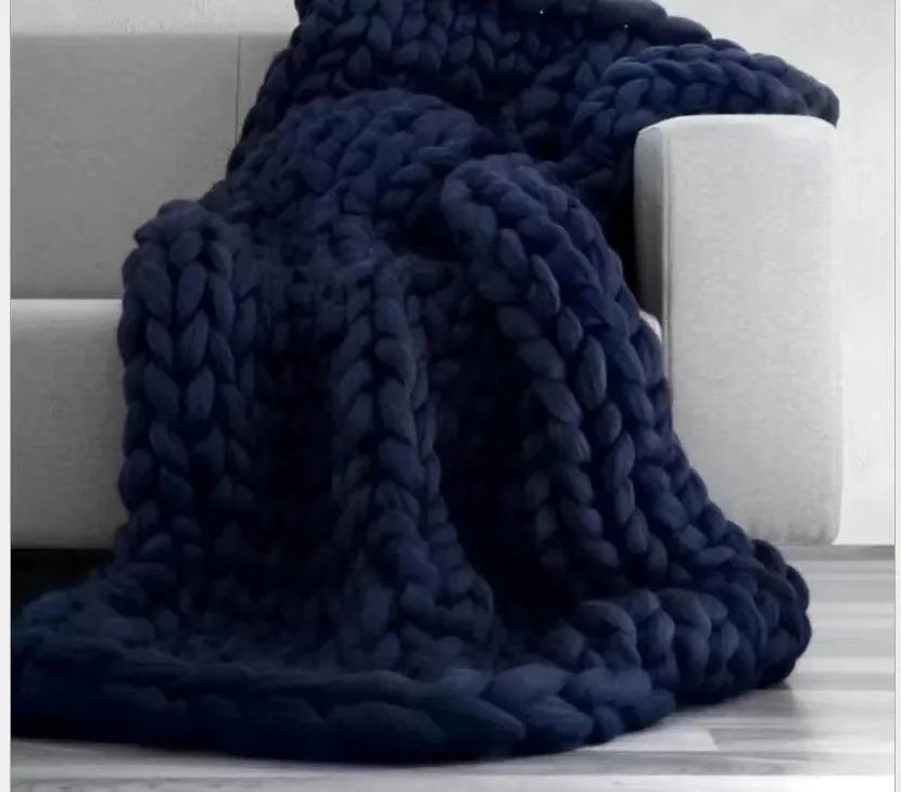 Cozy Wool Throw Blanket | Chunky Knit Decor for Sofa and Bed