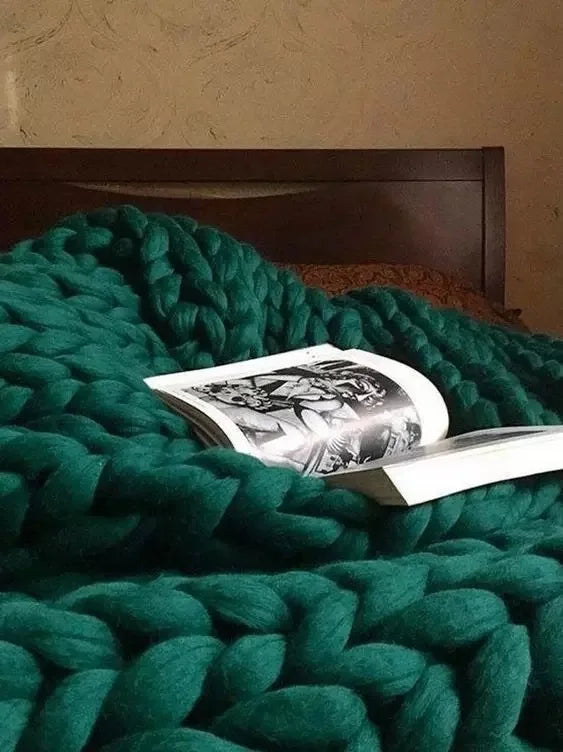 Cozy Wool Throw Blanket | Chunky Knit Decor for Sofa and Bed