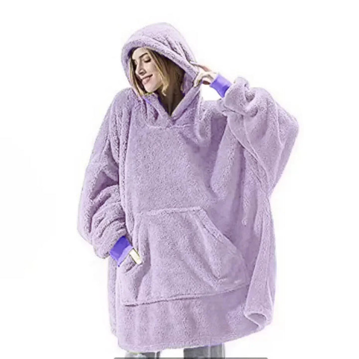 Oversized Flannel Blanket Hoodie with Long Sleeves, Unisex