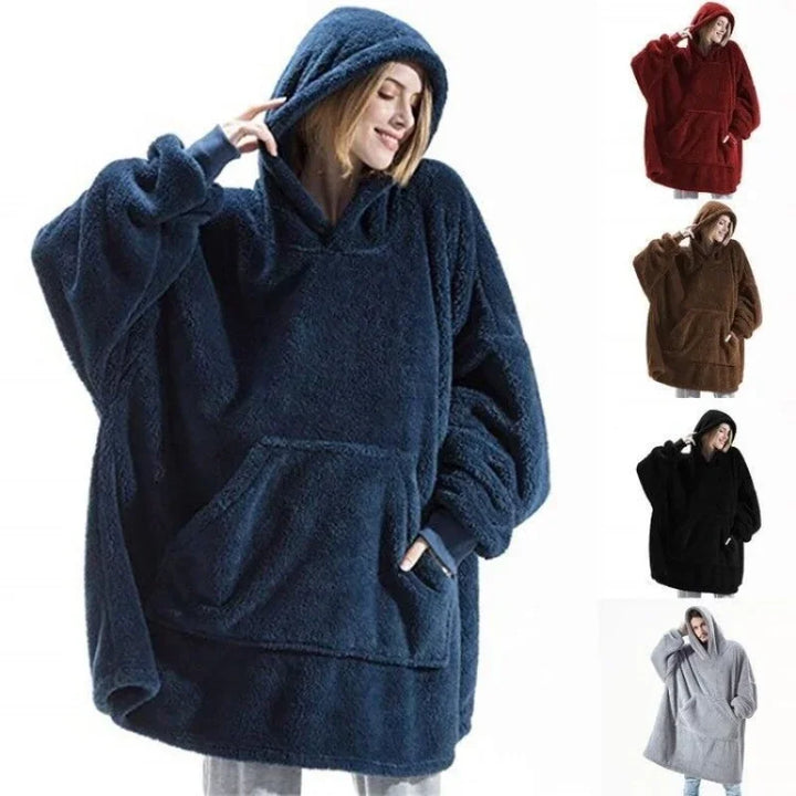 Oversized Flannel Blanket Hoodie with Long Sleeves, Unisex