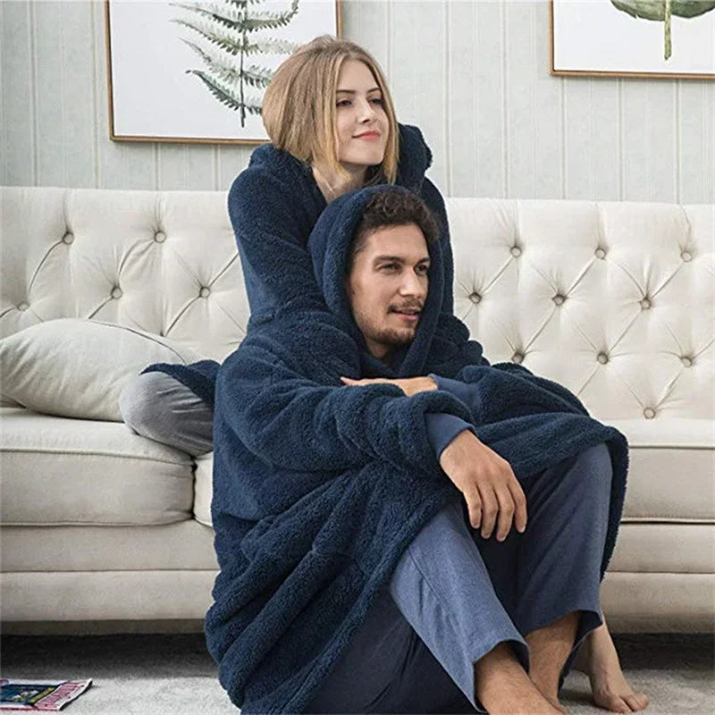 Oversized Flannel Blanket Hoodie with Long Sleeves, Unisex