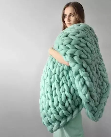 Cozy Wool Throw Blanket | Chunky Knit Decor for Sofa and Bed