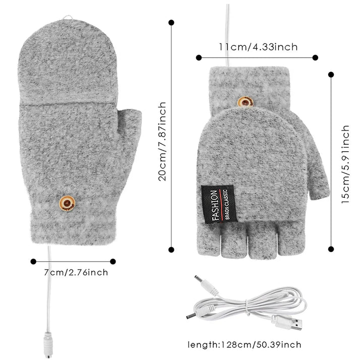 Plushridge™ USB Rechargeable Heated Knit Gloves with 3 Heat Settings