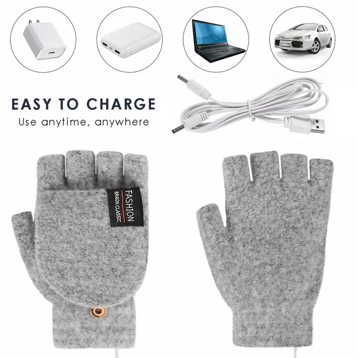 Plushridge™ USB Rechargeable Heated Knit Gloves with 3 Heat Settings