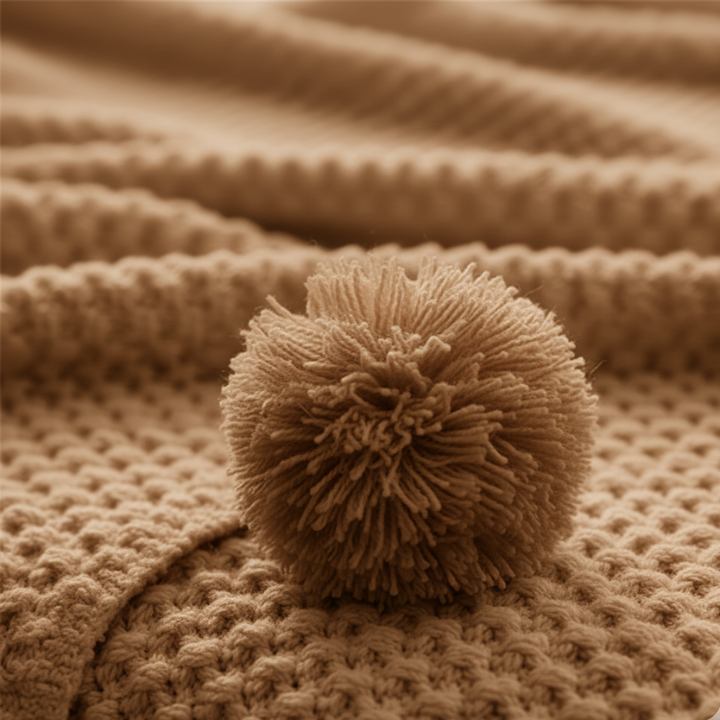 Scandinavian Waffle Knit Throw Blanket With Pom Pom Tassels