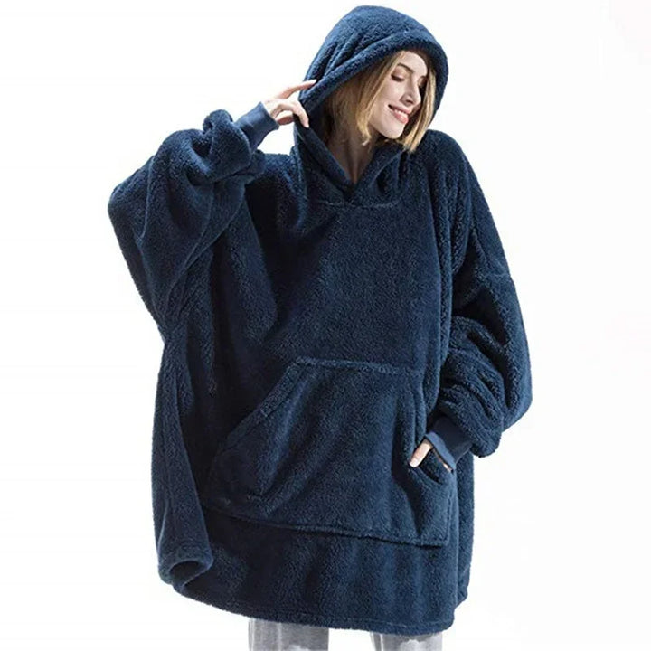 Oversized Flannel Blanket Hoodie with Long Sleeves, Unisex