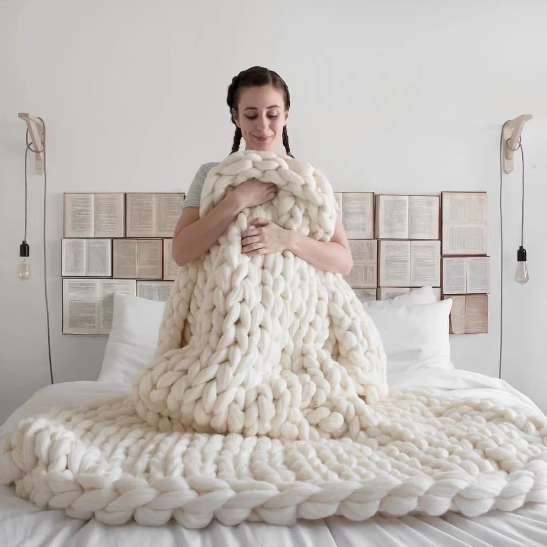Cozy Wool Throw Blanket | Chunky Knit Decor for Sofa and Bed