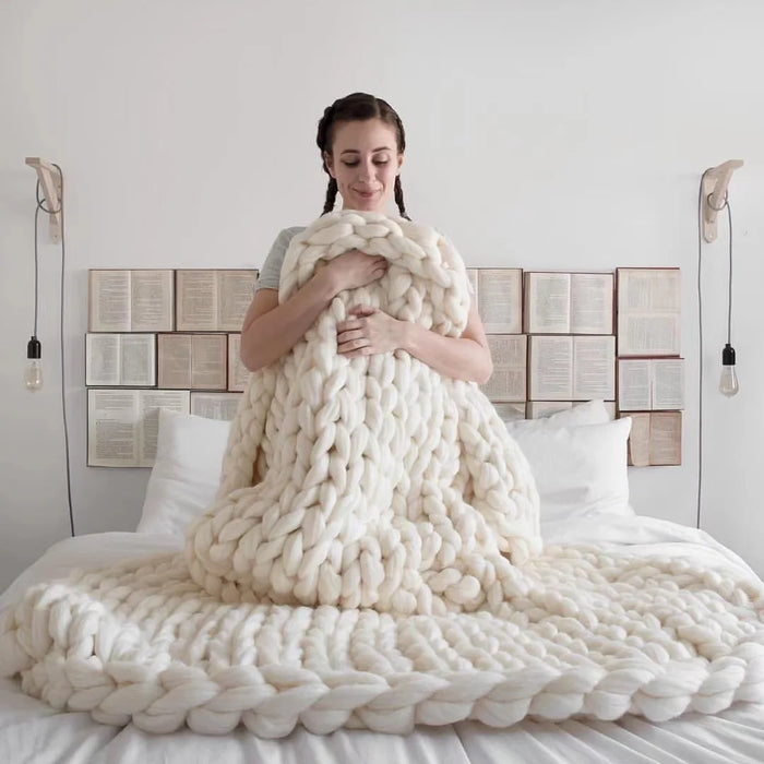 Plushridge™ Chunky Knit Wool Throw for a Cozy Couch and Bed