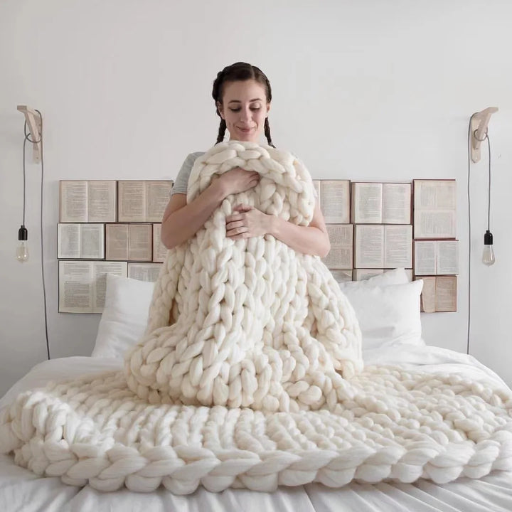 Cozy Wool Throw Blanket | Chunky Knit Decor for Sofa and Bed