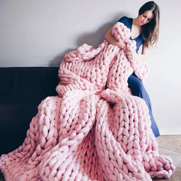 Plushridge™ Chunky Knit Wool Throw for a Cozy Couch and Bed