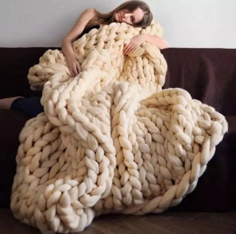 Cozy Wool Throw Blanket | Chunky Knit Decor for Sofa and Bed