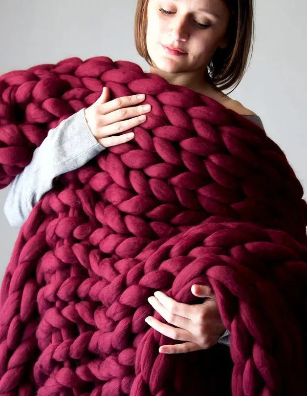 Cozy Wool Throw Blanket | Chunky Knit Decor for Sofa and Bed
