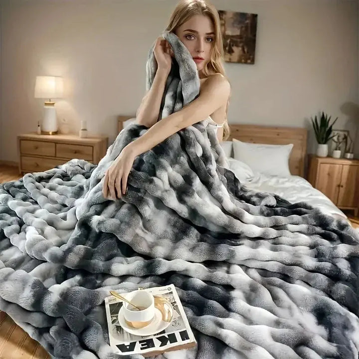 Velmesta Faux Rabbit Fur Throw Blanket